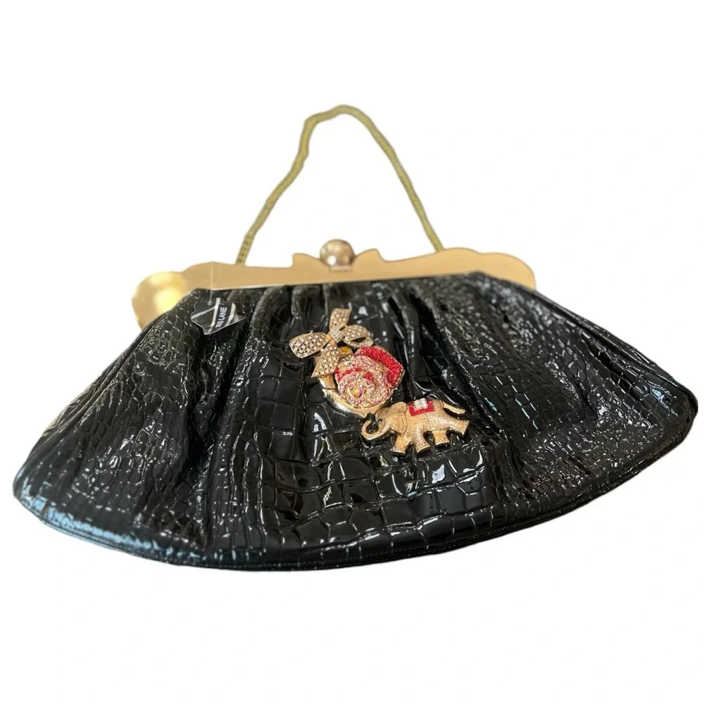 Iris Lane Black Clutch with Rhinestone Handbag - Picture 1 of 10